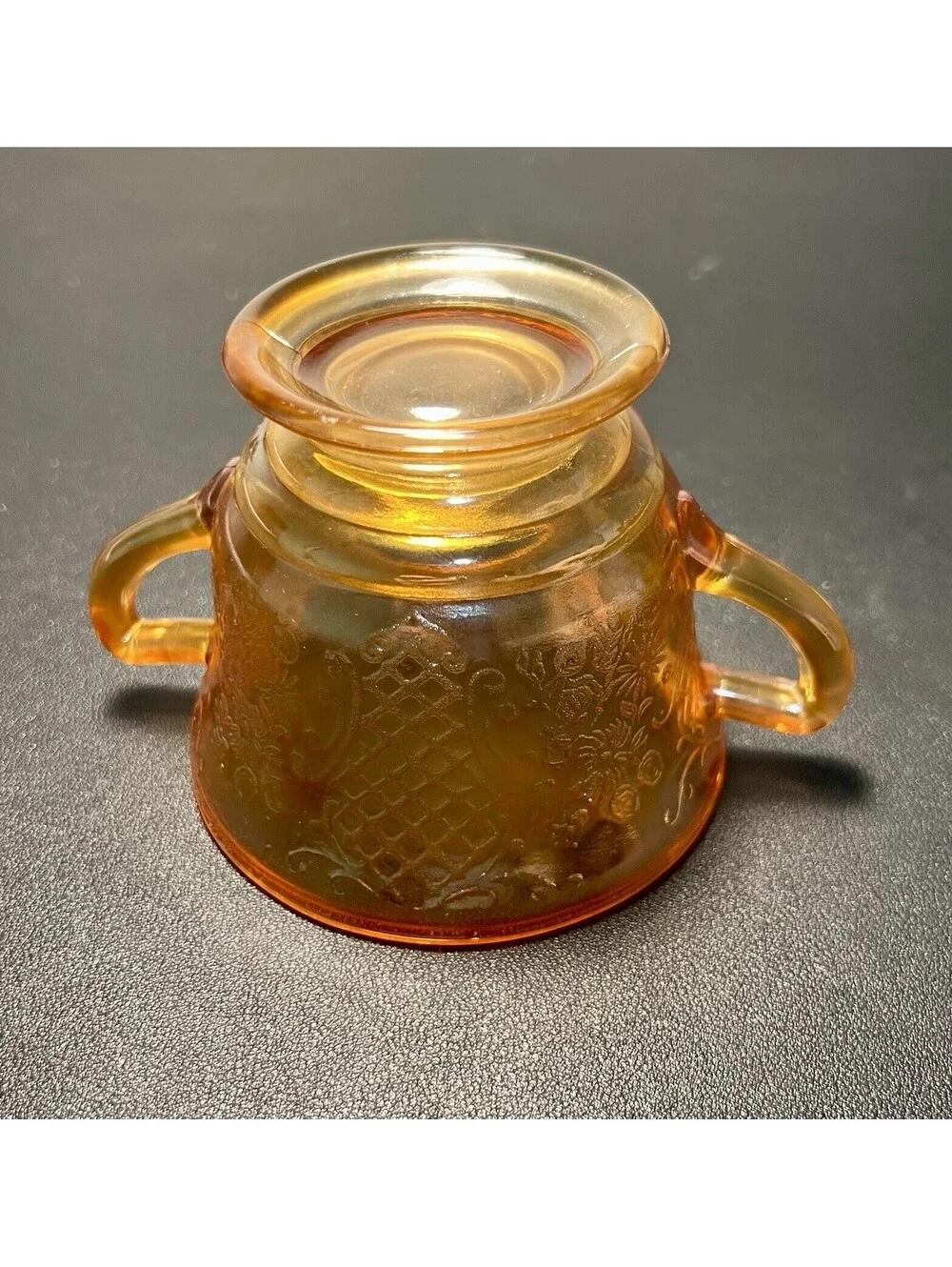 Federal 1930 Cream Sugar Sherbet Set Normandie Bouquet Lattice Marigold Carnival